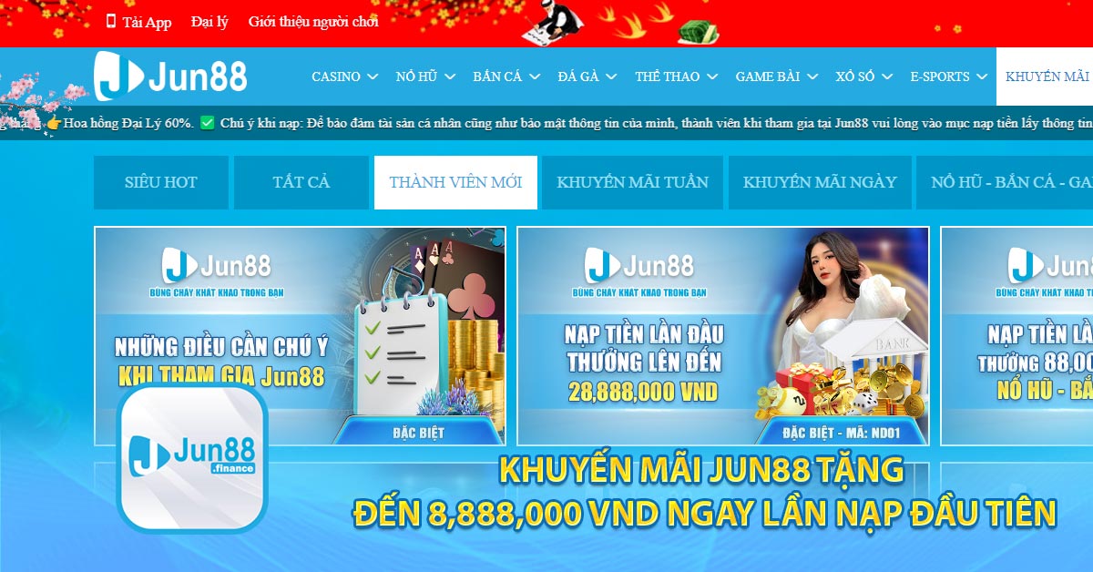 Khuyến mãi Jun88 tặng đến 8,888,000 VND ngay lần nạp đầu tiên