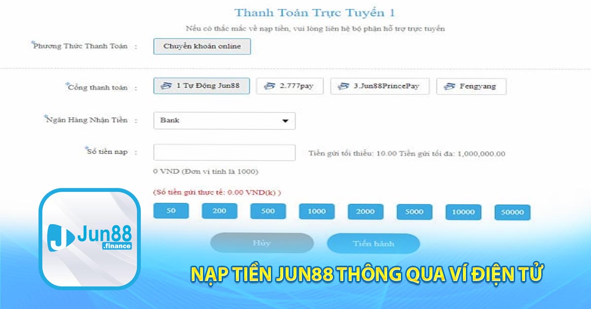 Nạp tiền JUN88 thông qua ví điện tử